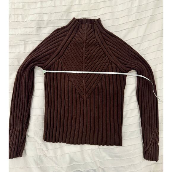 Ribbed Mock Neck Sweater Women's Small Brown Cotton Dark Academia Minimalist - Picture 5 of 16